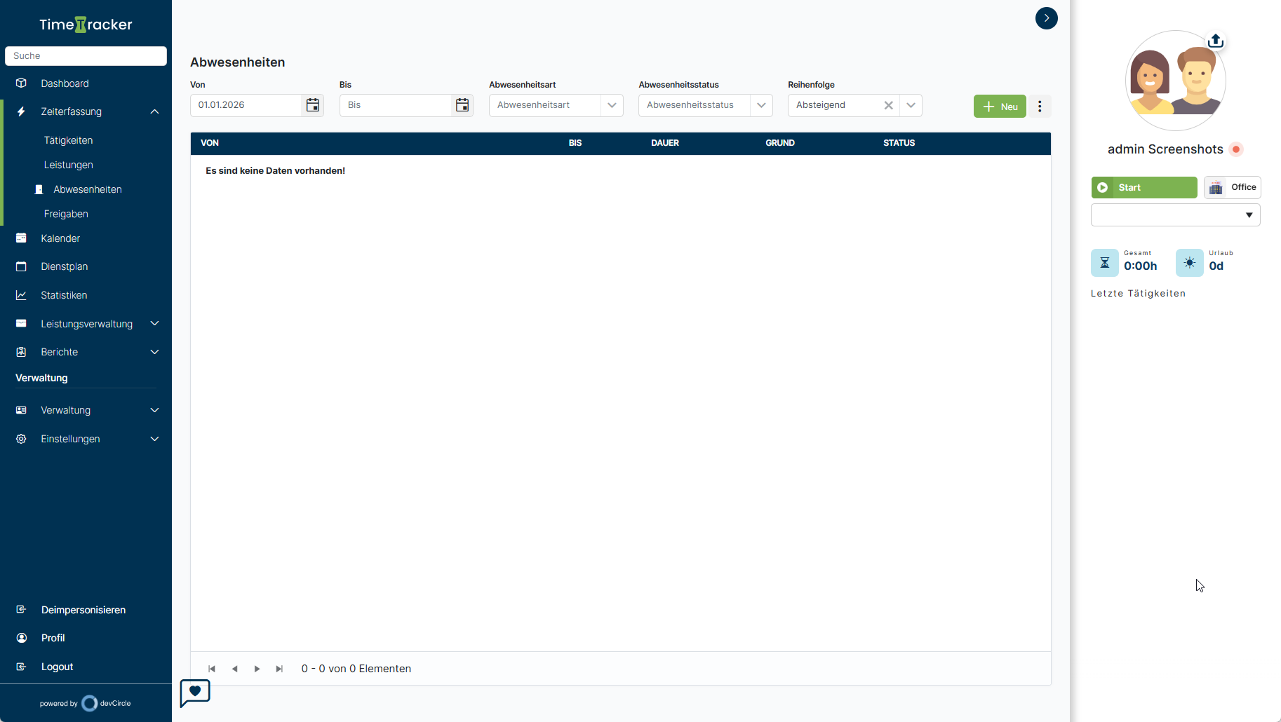 TimeTracker – Abwesenheiten