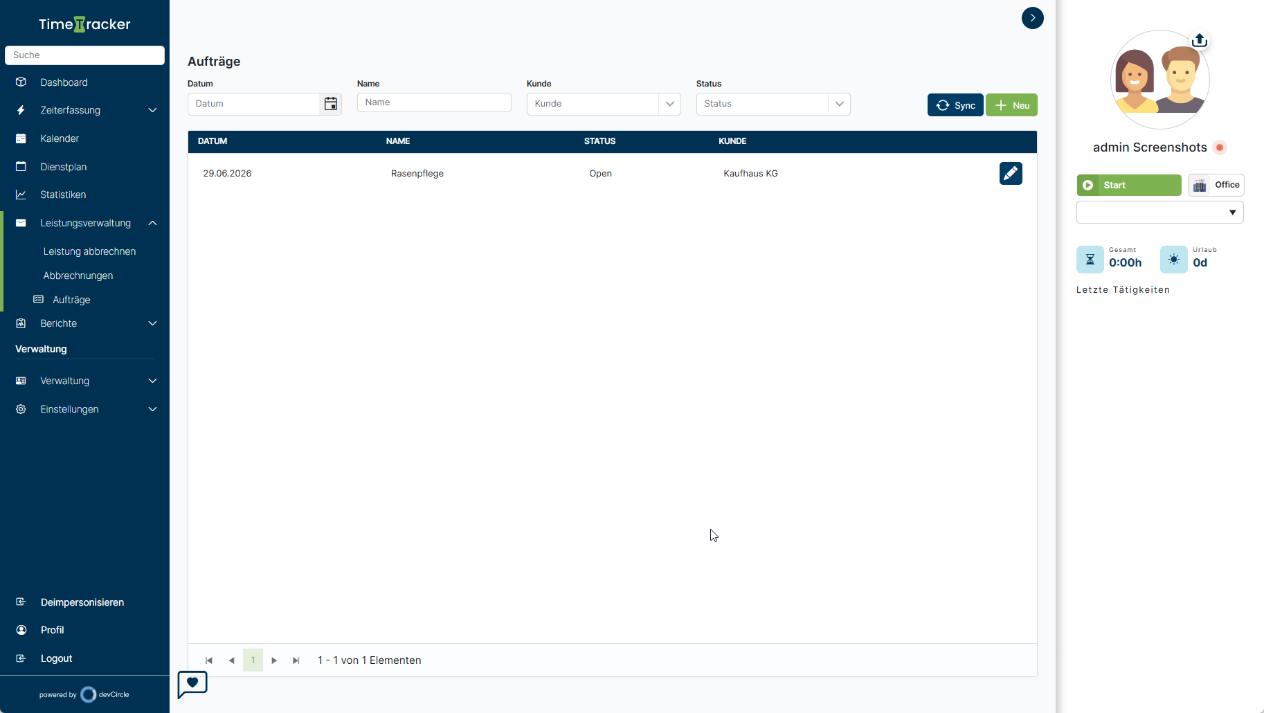 TimeTracker – Aufträge