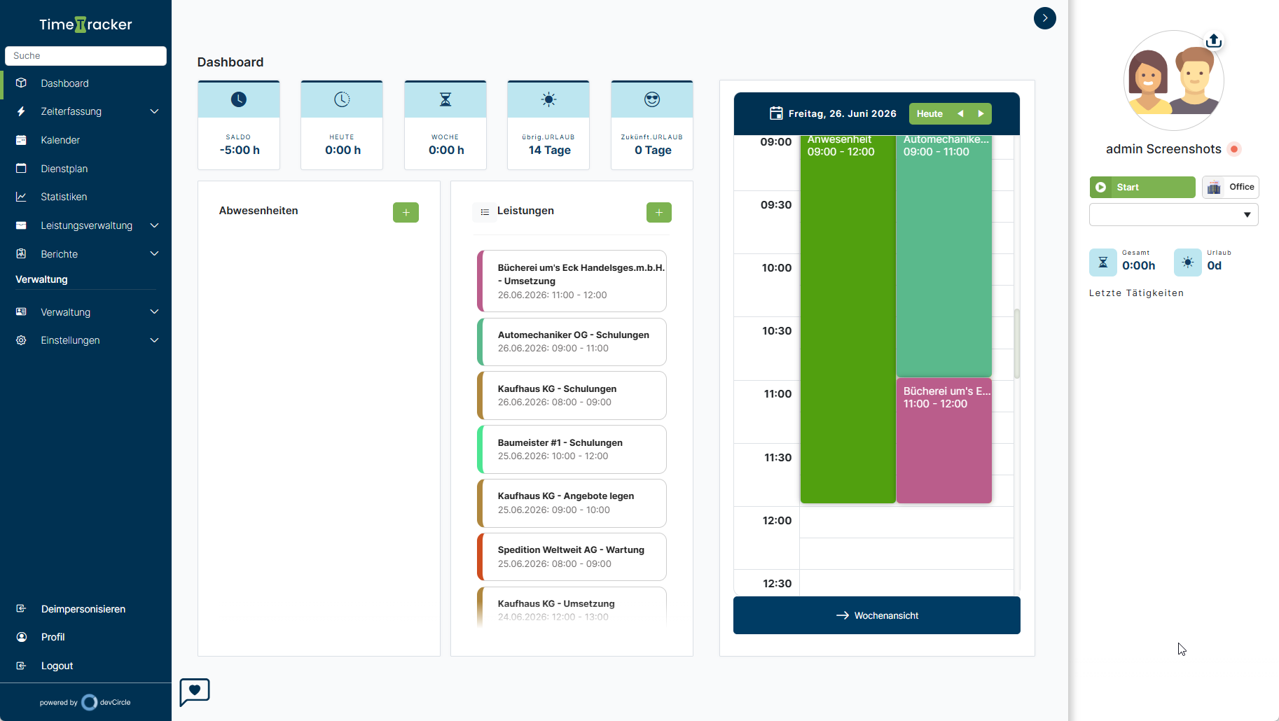 TimeTracker – Dashboard