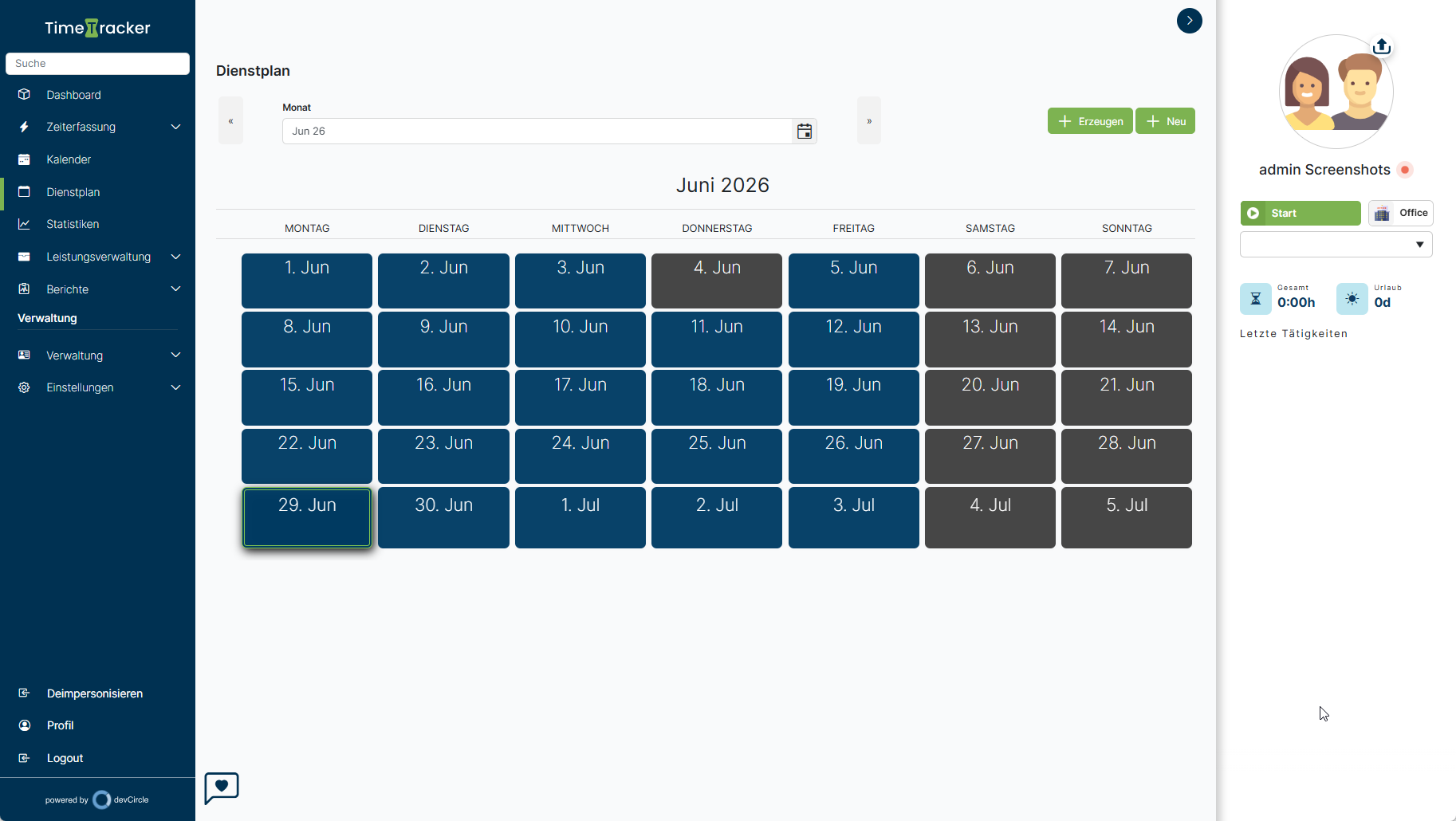 TimeTracker – Dienstplan