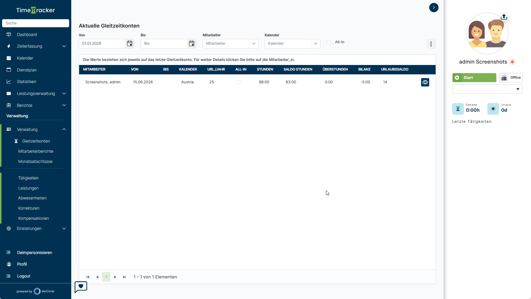 TimeTracker – Gleitzeitkonten