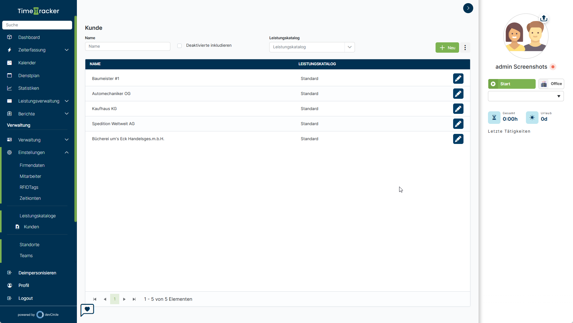 TimeTracker – Kunden