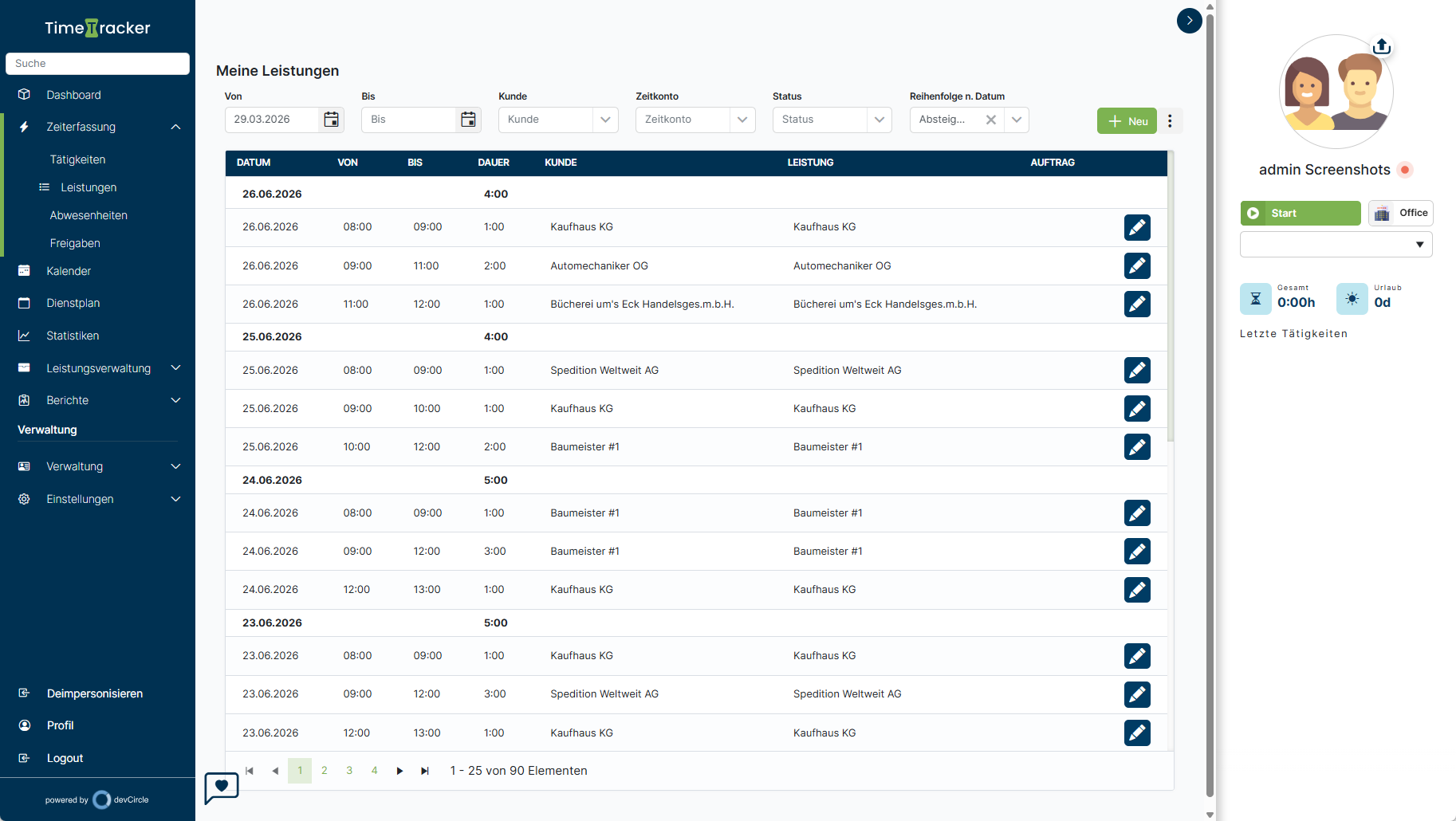 TimeTracker – Meine Leistungen