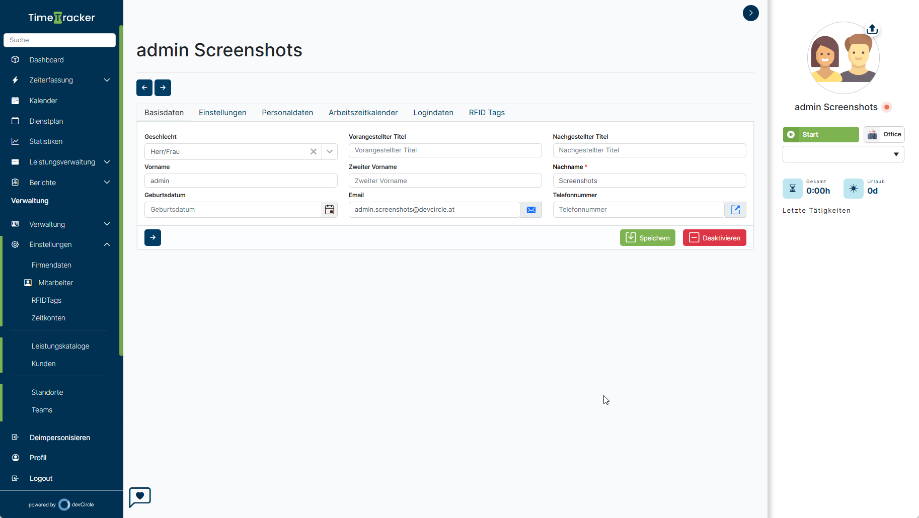 TimeTracker – Mitarbeiter-Stammdaten