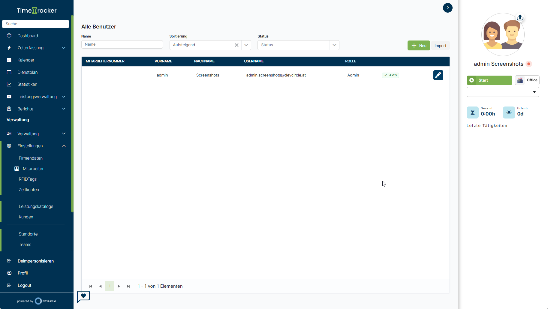 TimeTracker – Mitarbeiterverwaltung