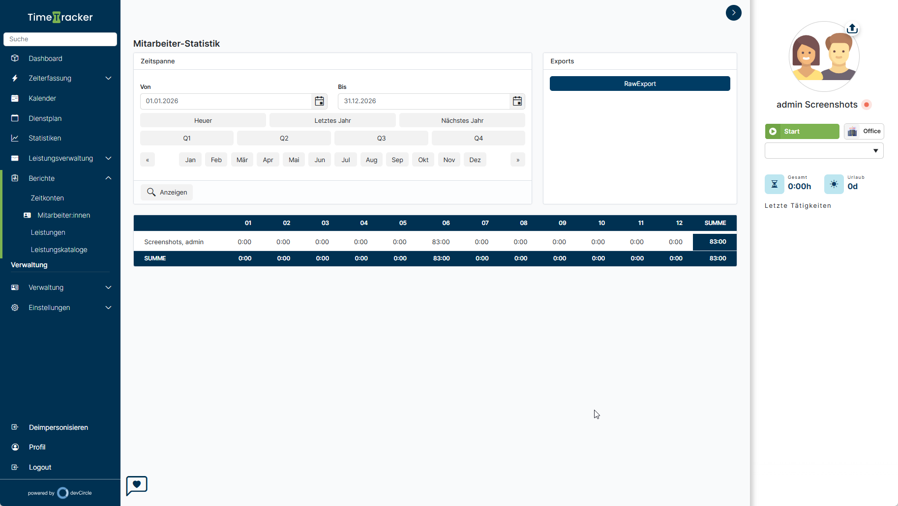 TimeTracker – Mitarbeiter-Statistik