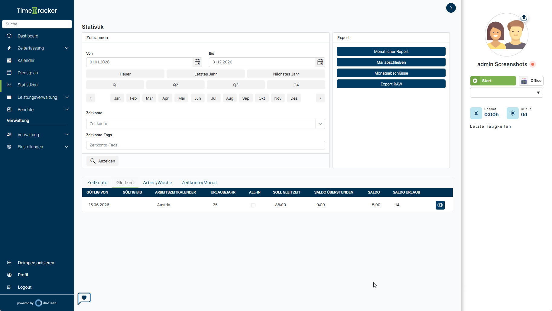 TimeTracker – Statistik & Auswertung